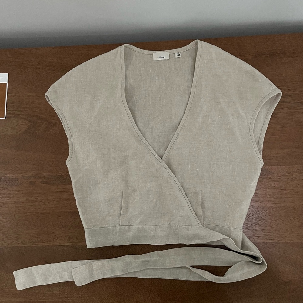 Aritzia Wilfred Beige Wrap Crop Top